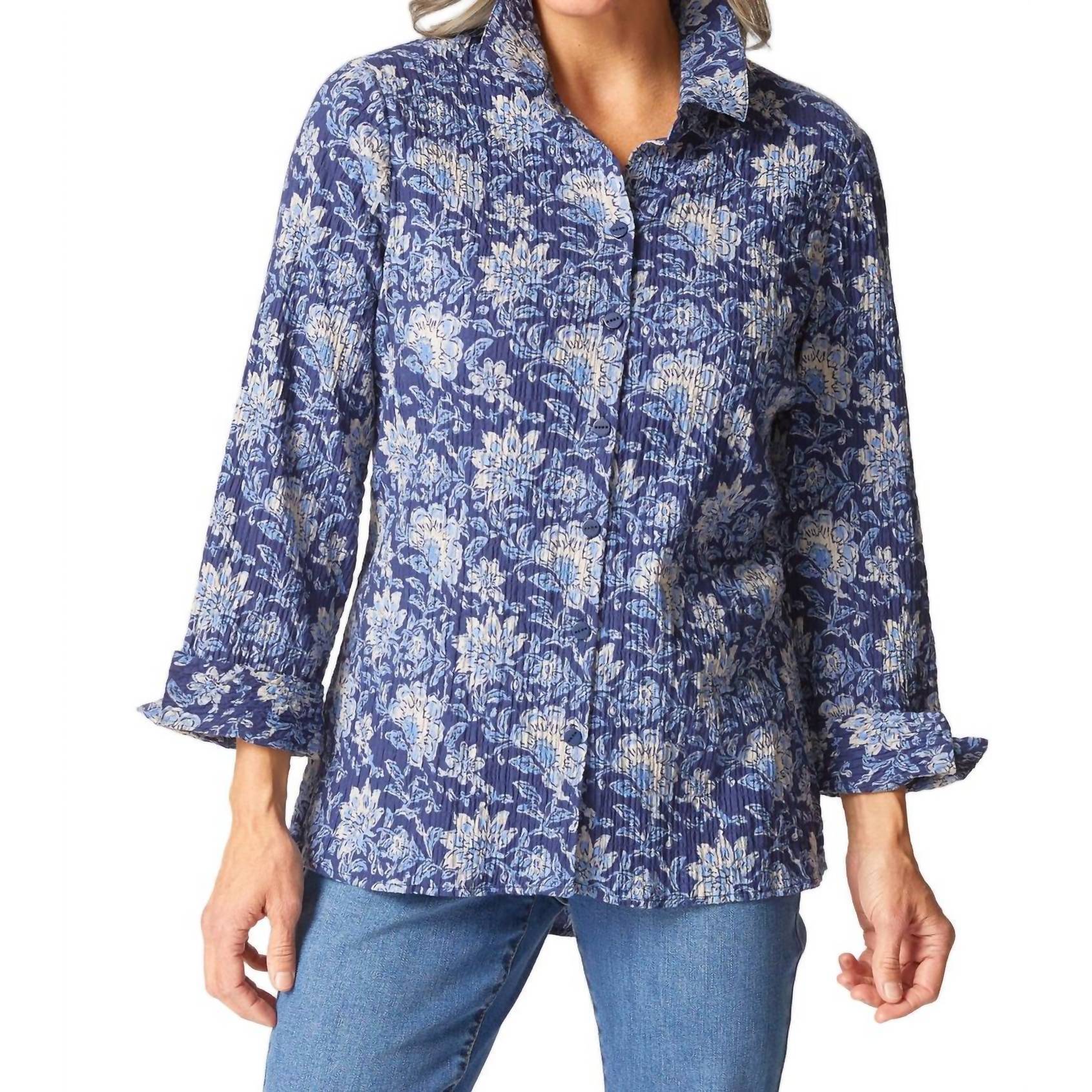 New Habitat Floral Blocked Shaped Shirt In Ink